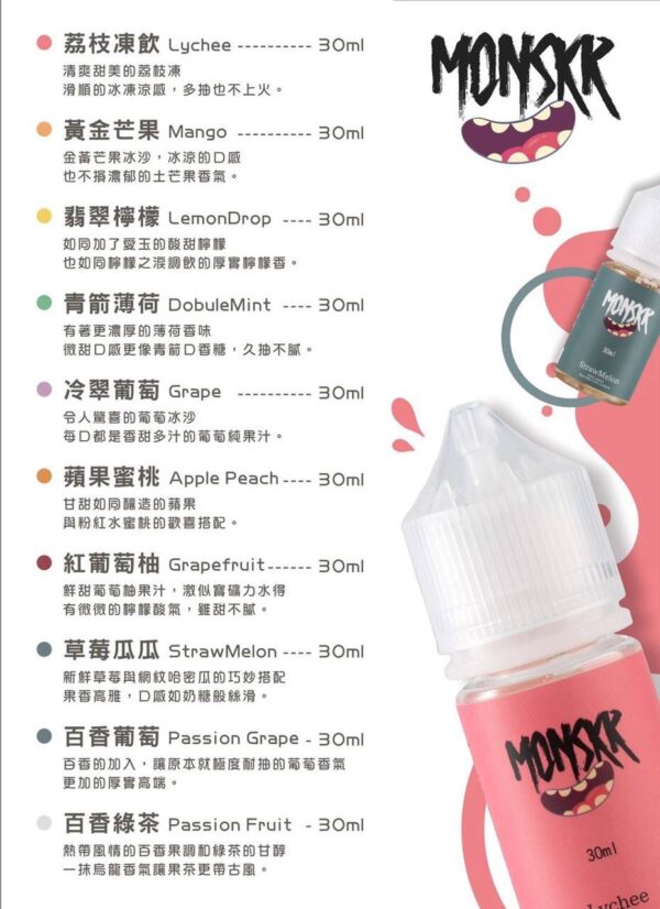 Monskr 蒙斯科 大嘴怪 30ML 小煙油 | 多層次果香的豐富體驗：圖片 3