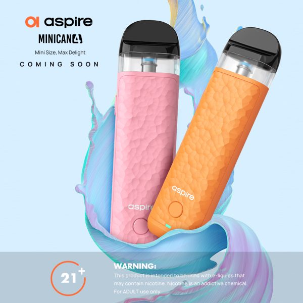 Aspire Minican 4 粉色與橘色主機外觀展示，柔和色系設計