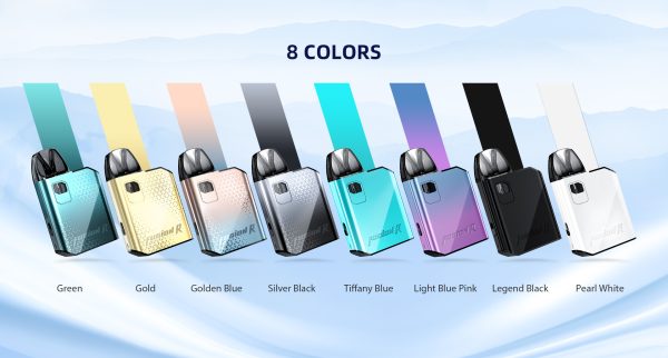 Hellvape Fusion R 全系列八色機身展示，包含 Green、Gold、Golden Blue、Silver Black、Tiffany Blue、Light Blue Pink、Legend Black、Pearl White