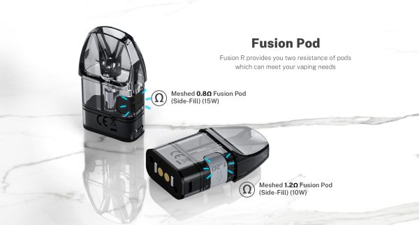 Fusion Pod 0.8Ω 與 1.2Ω 網狀煙彈外觀與填油設計圖